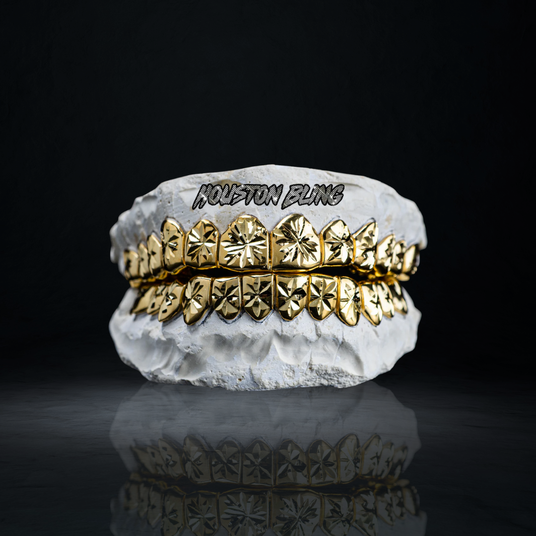 Solid Gold with Starburst Cuts Grillz – Houston Bling