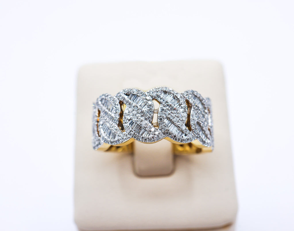 10K 1.00-1.04CT Baguette Cuban Link Mens Diamond Ring