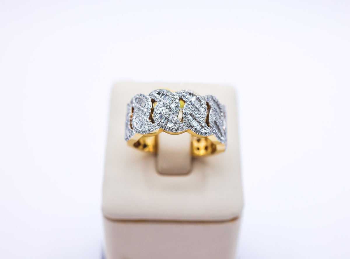 10K 1.00-1.04CT Baguette Cuban Link Mens Diamond Ring