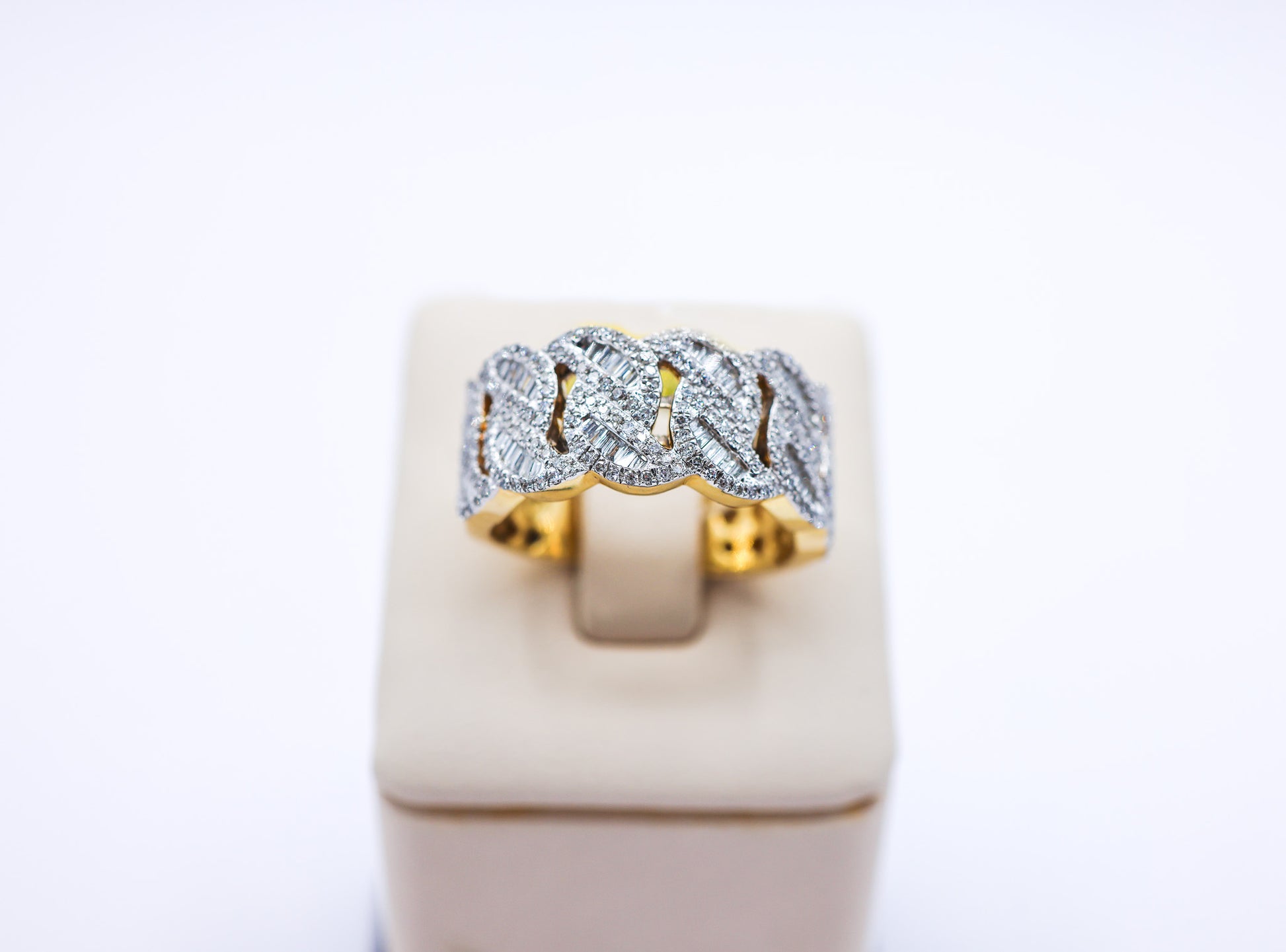 10K 1.00-1.04CT Baguette Cuban Link Mens Diamond Ring