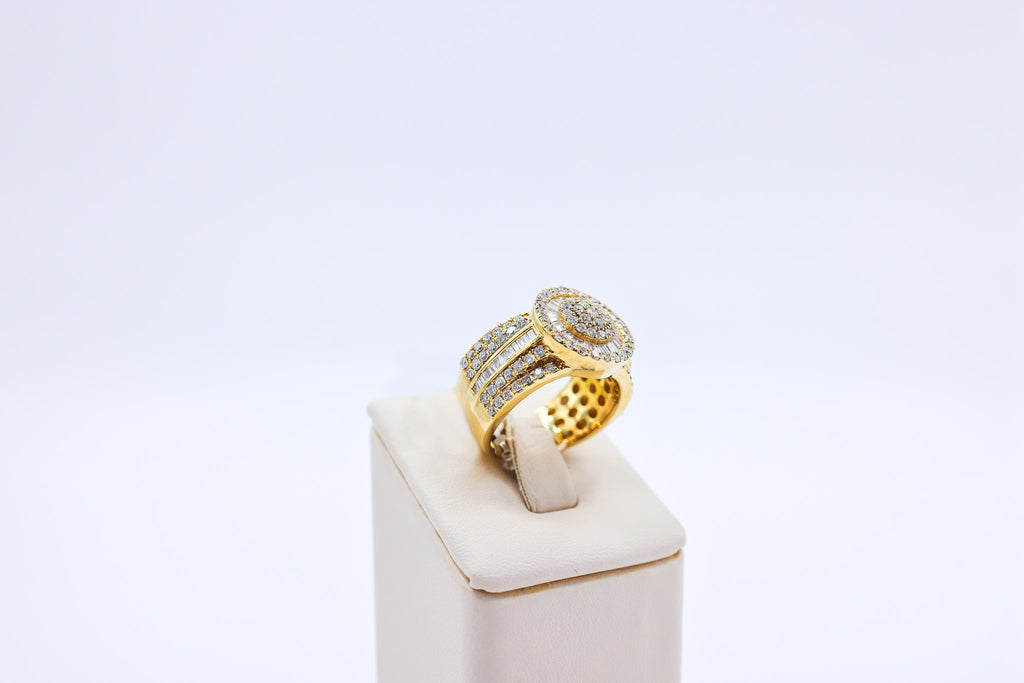 10K Gold 2.37CTW Baguette Cluster Multi-Diamond Mens Ring
