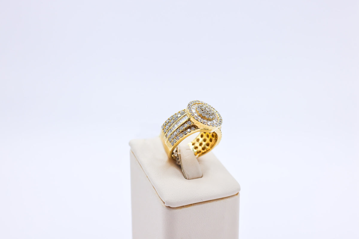 10K Gold 2.37CTW Baguette Cluster Multi-Diamond Mens Ring