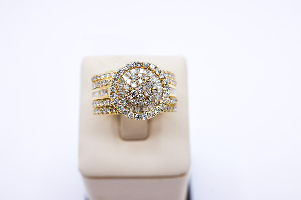 10K Gold 2.37CTW Baguette Cluster Multi-Diamond Mens Ring