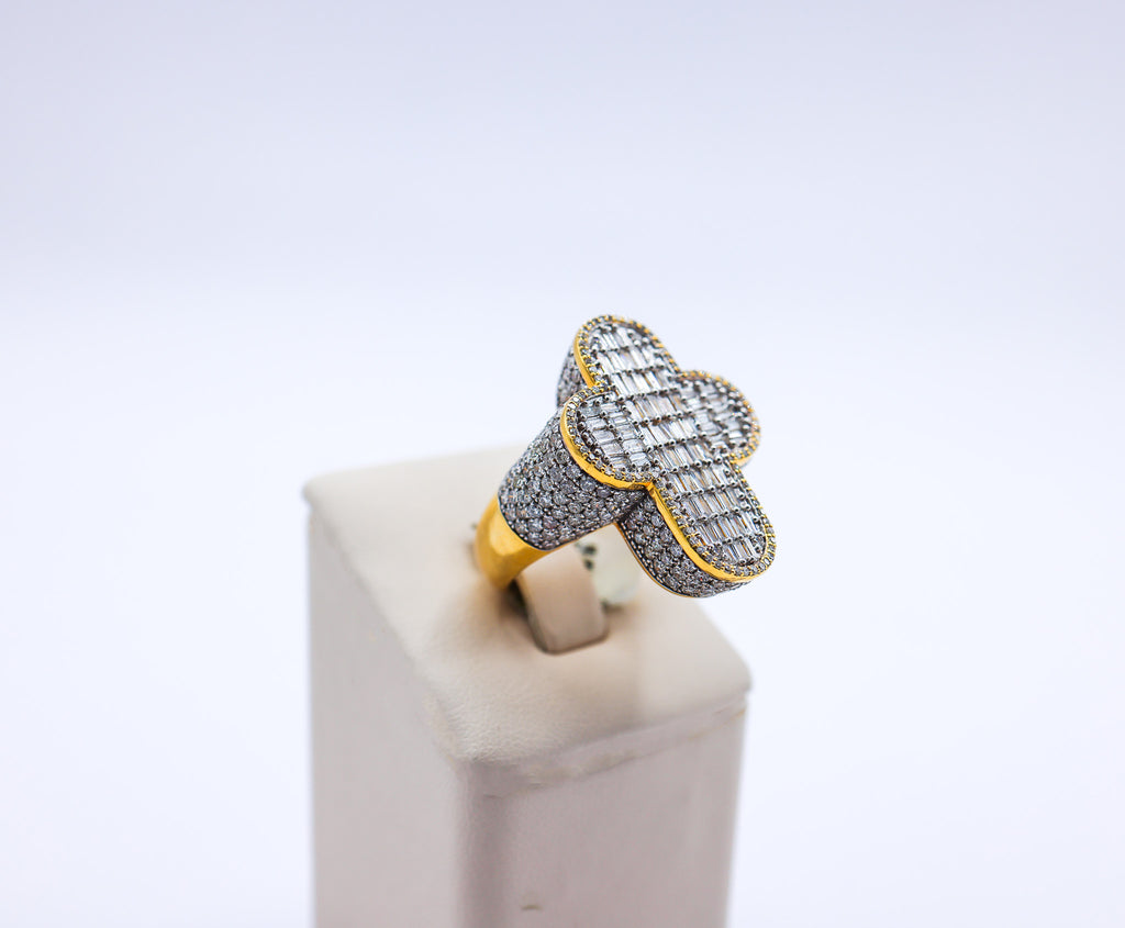 10K Gold 3.47 CTW Baguette rounded 3D Cross Diamond Ring