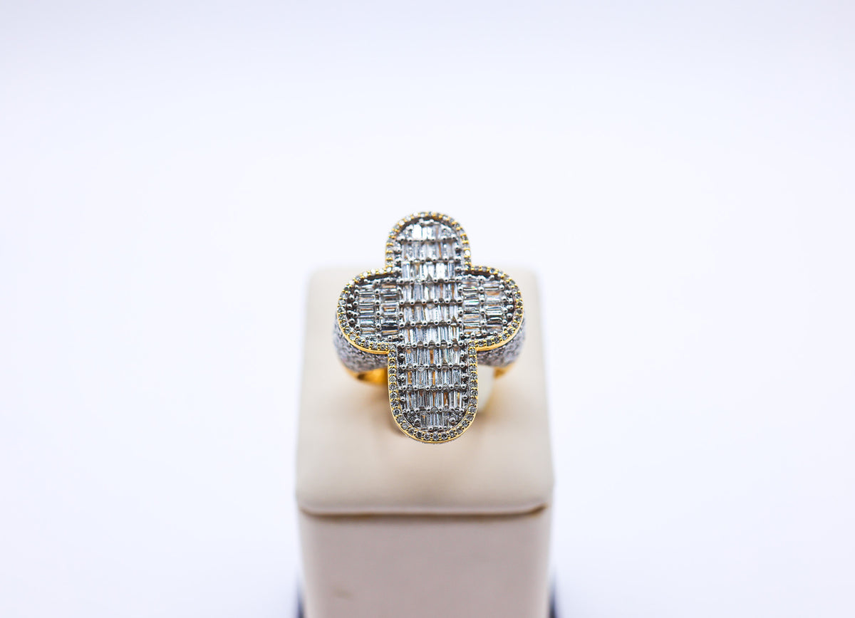 10K Gold 3.47 CTW Baguette rounded 3D Cross Diamond Ring