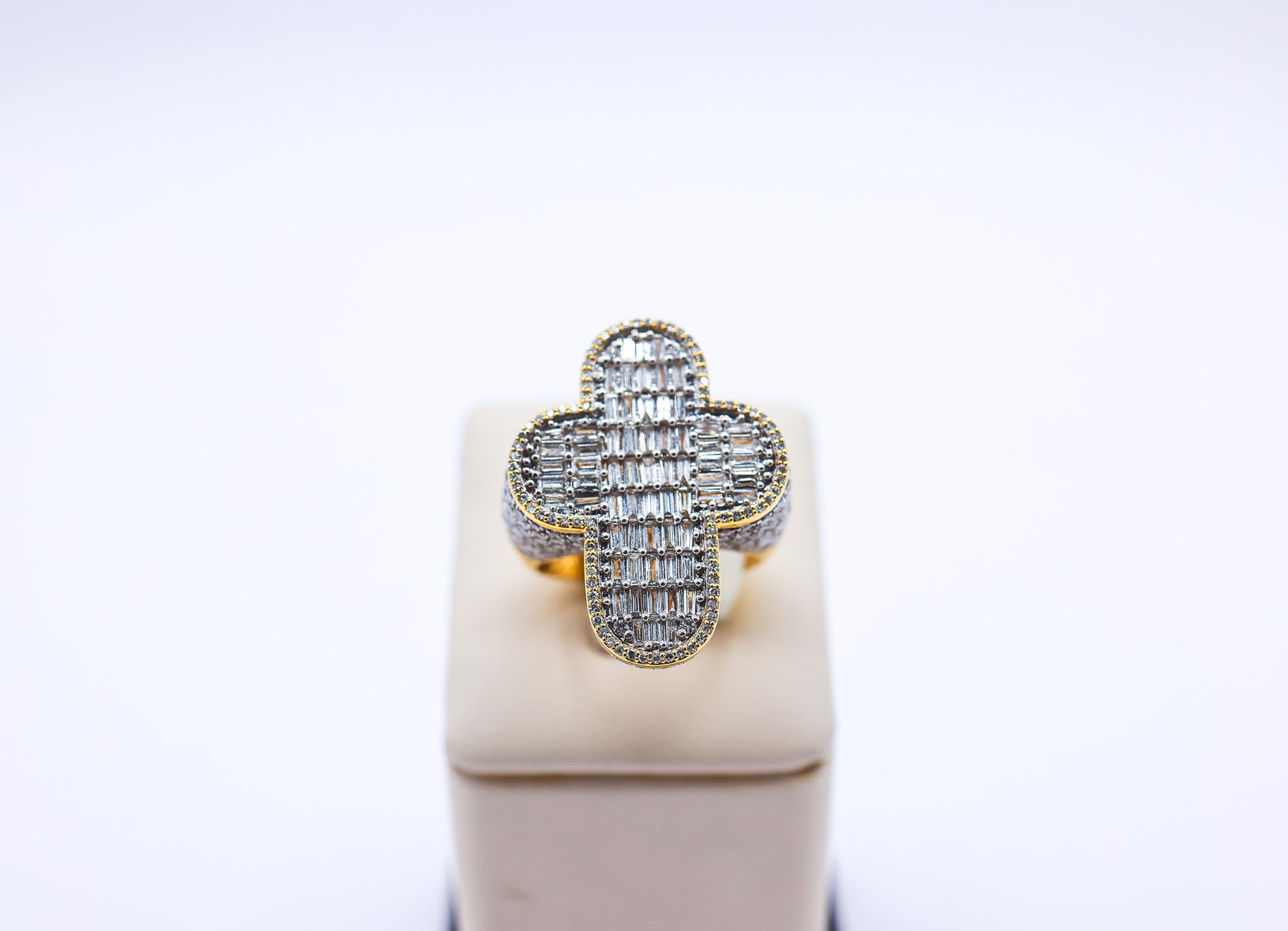 10K Gold 3.47 CTW Baguette rounded 3D Cross Diamond Ring