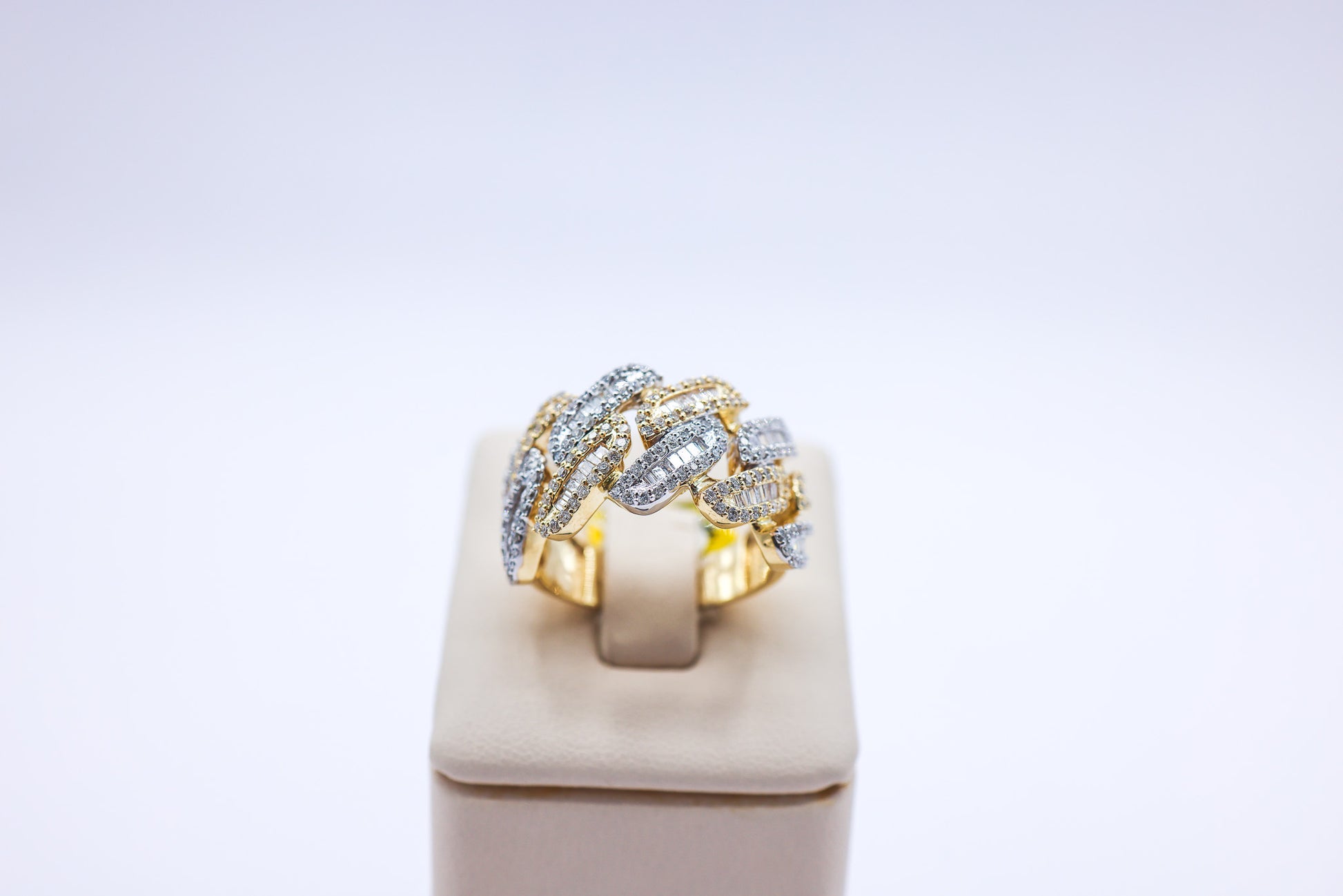 10K 1.70CT CTW Two-Tone Baguette Cuban Diamond Ring