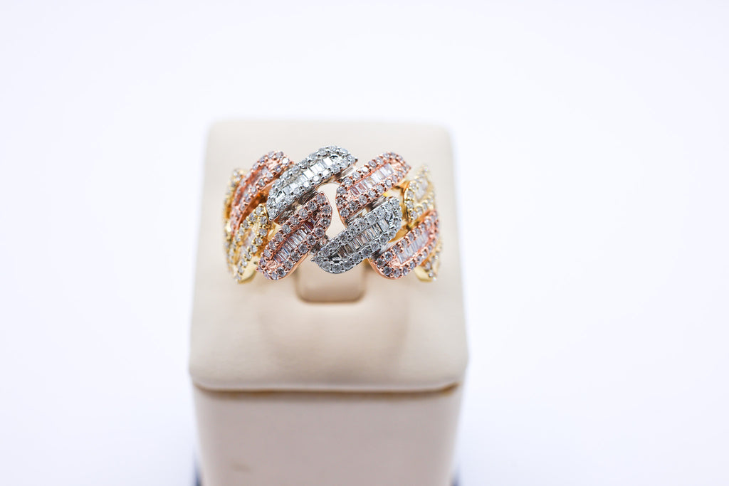 10K 1.72CTW Tri-Gold Miami Cuban Diamond Ring