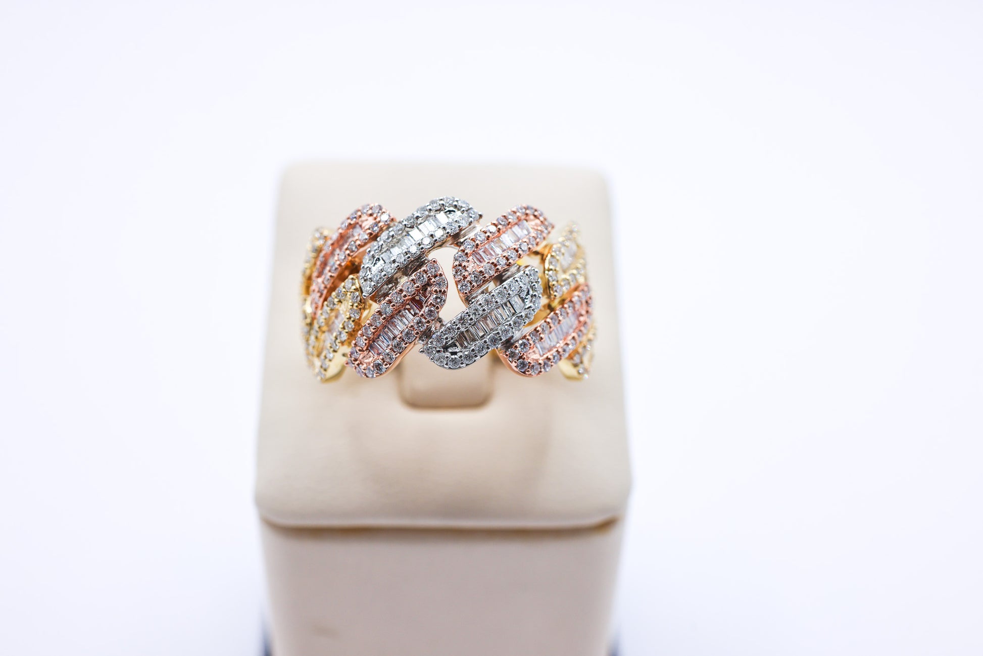 10K 1.72CTW Tri-Gold Miami Cuban Diamond Ring