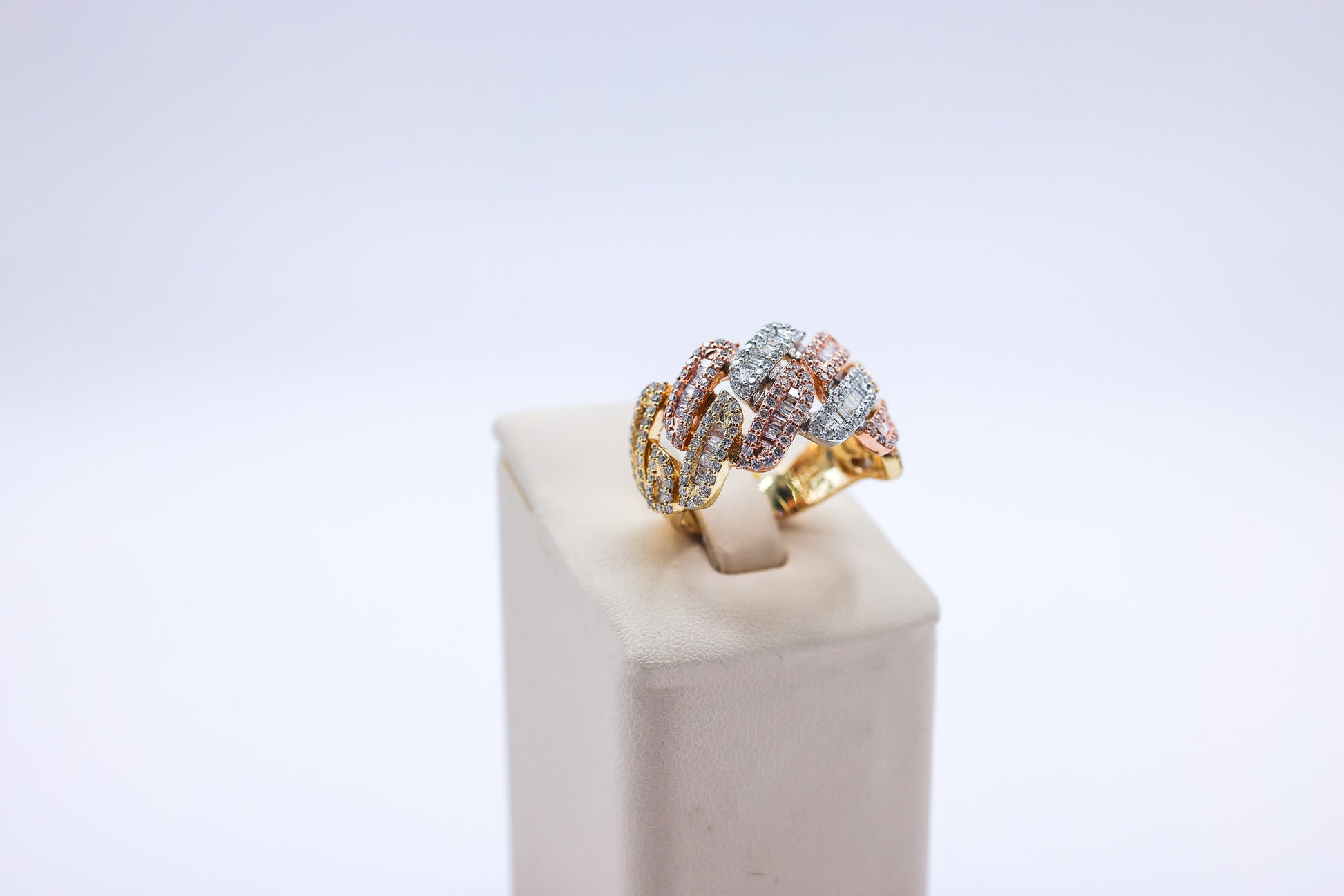 10K 1.72CTW Tri-Gold Miami Cuban Diamond Ring