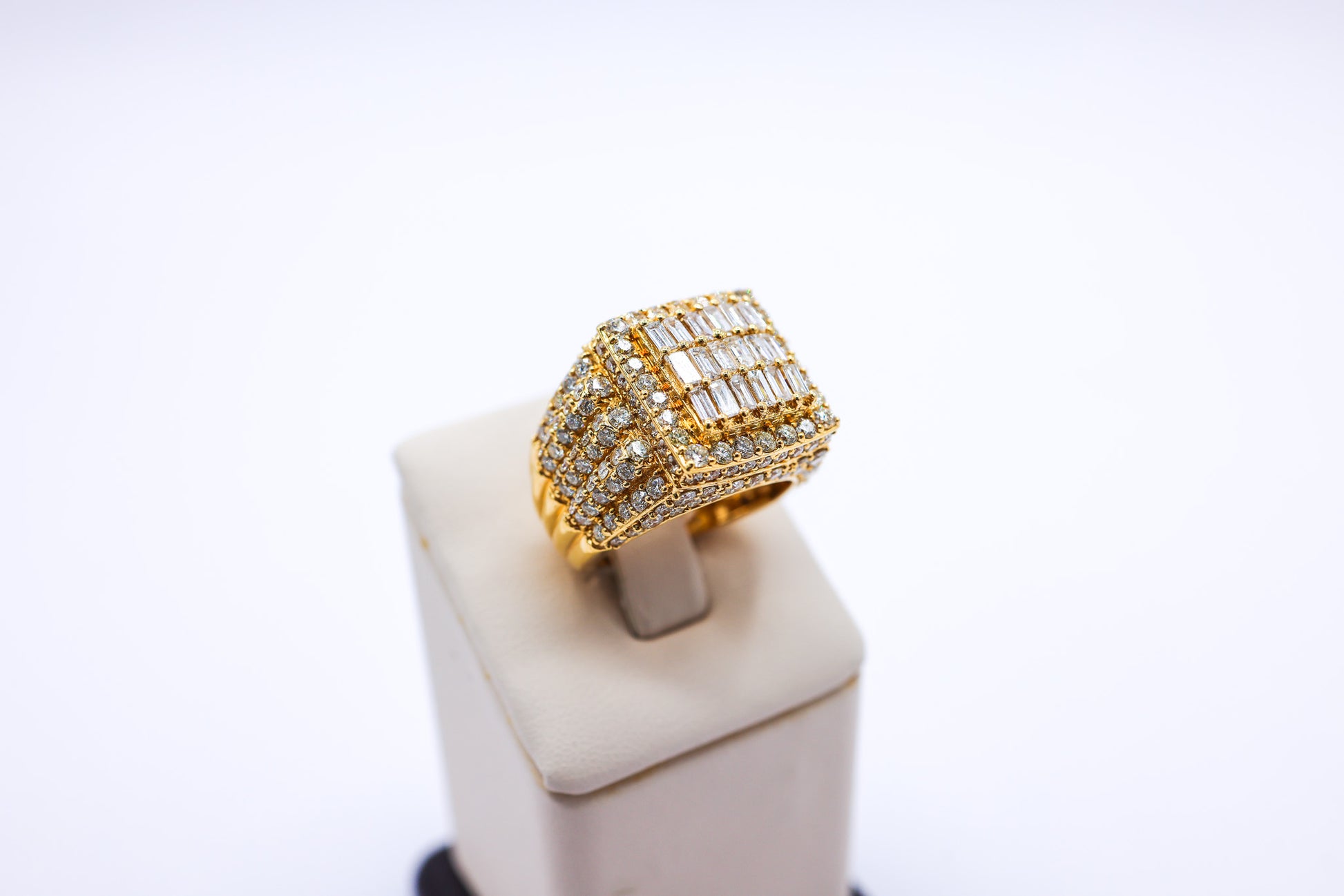 10K Gold 6.17 CTW Square Center Diamond Baguette Ring
