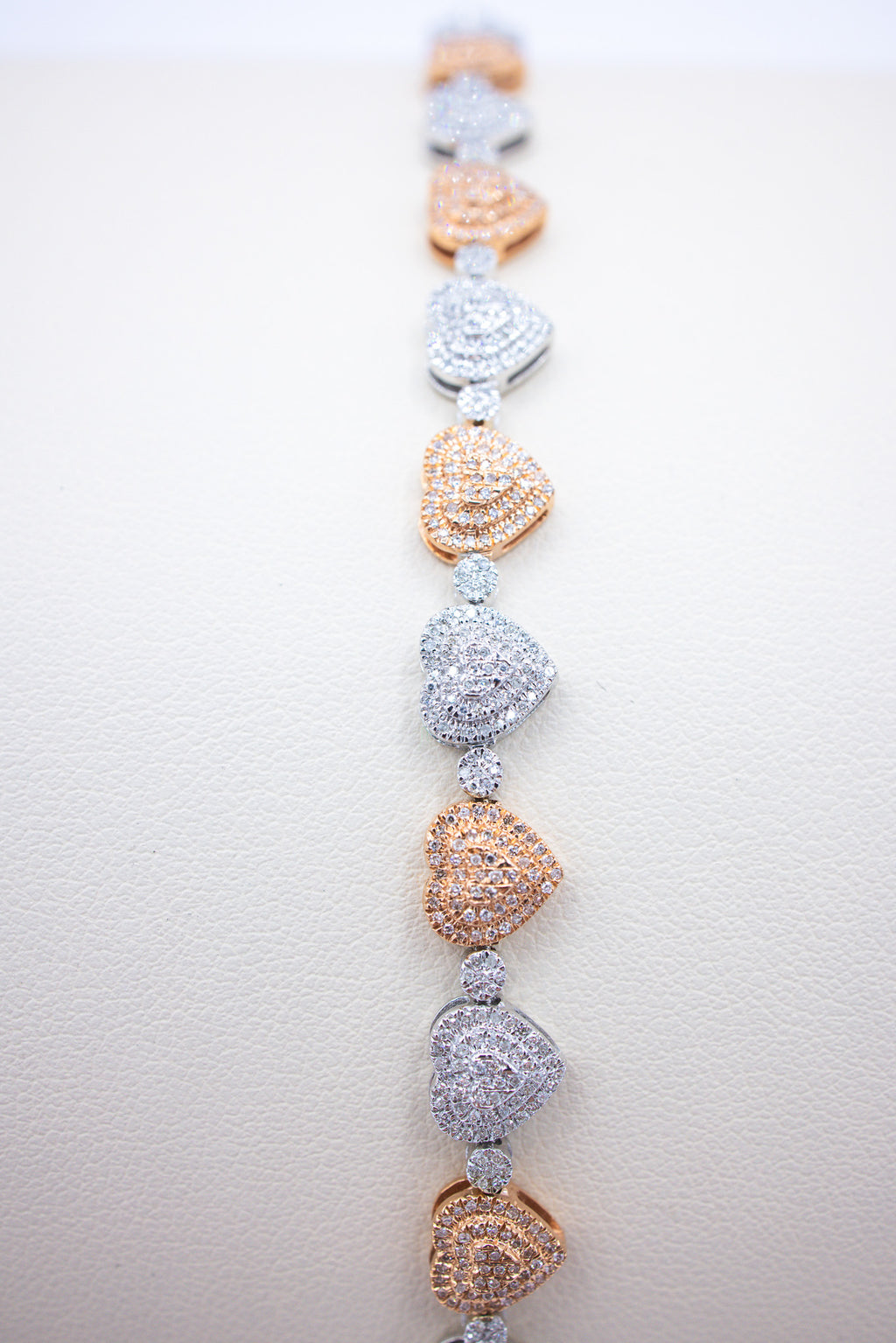 10K 1.14-1.21CT D-BRACELET LDS RDS "HEART" MICRO PRONG SIZE 7 INCHES (Rose gold + Silver)