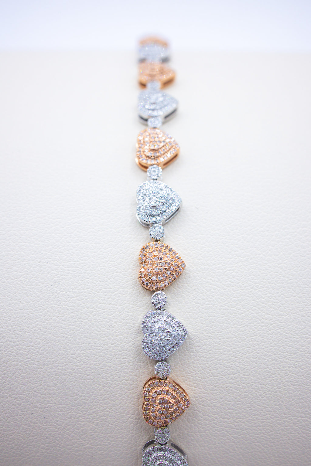 10K 1.14-1.21CT D-BRACELET LDS RDS "HEART" MICRO PRONG SIZE 7 INCHES (Rose gold + Silver)