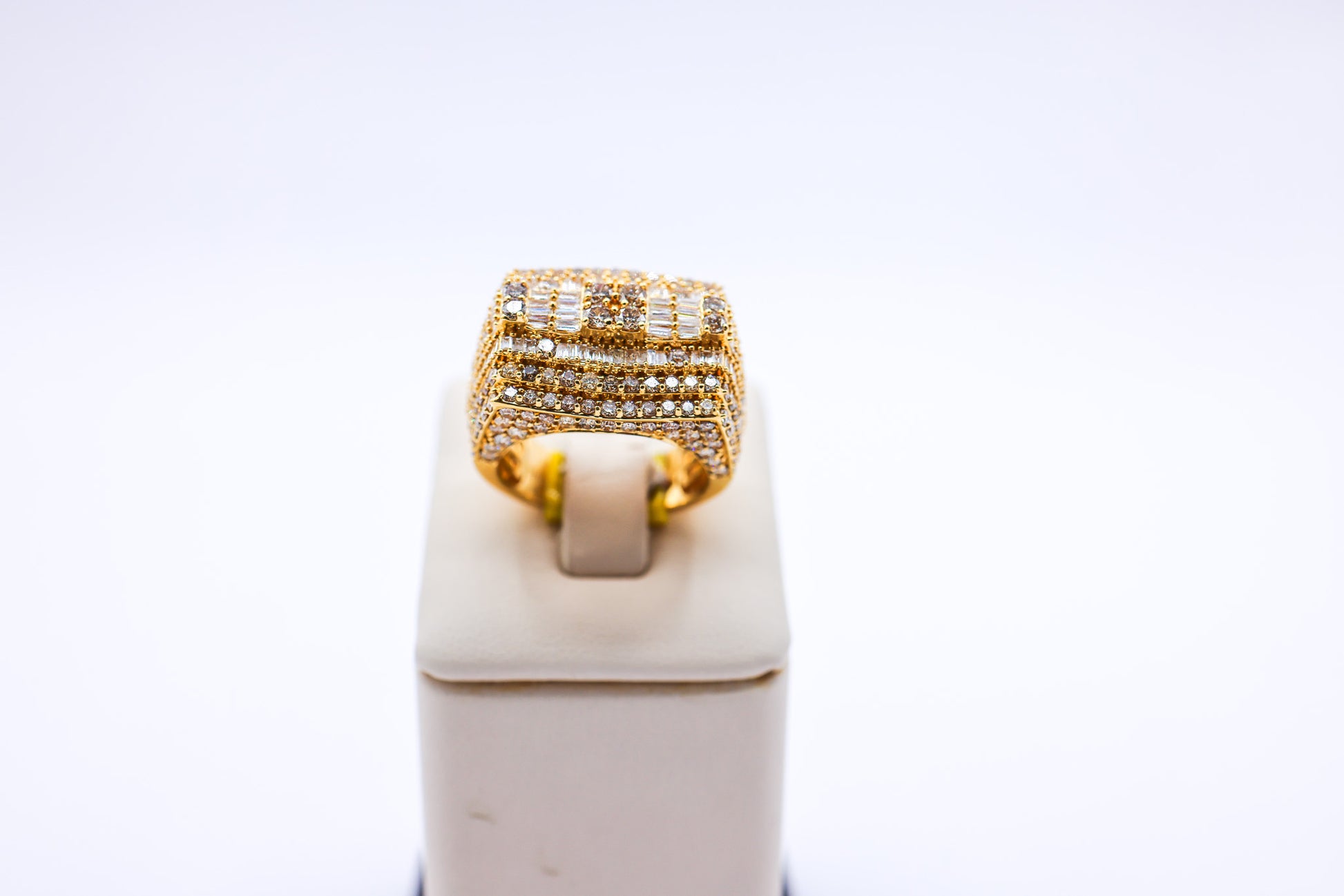 10K Gold 5.52 CTW Elevated Rectangle Baguette Diamond Ring