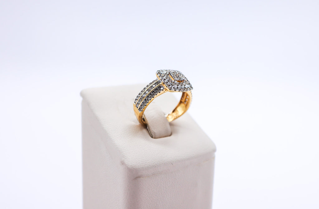 10K Gold 0.94 CTW Elevated Square Double Row Diamond Ring