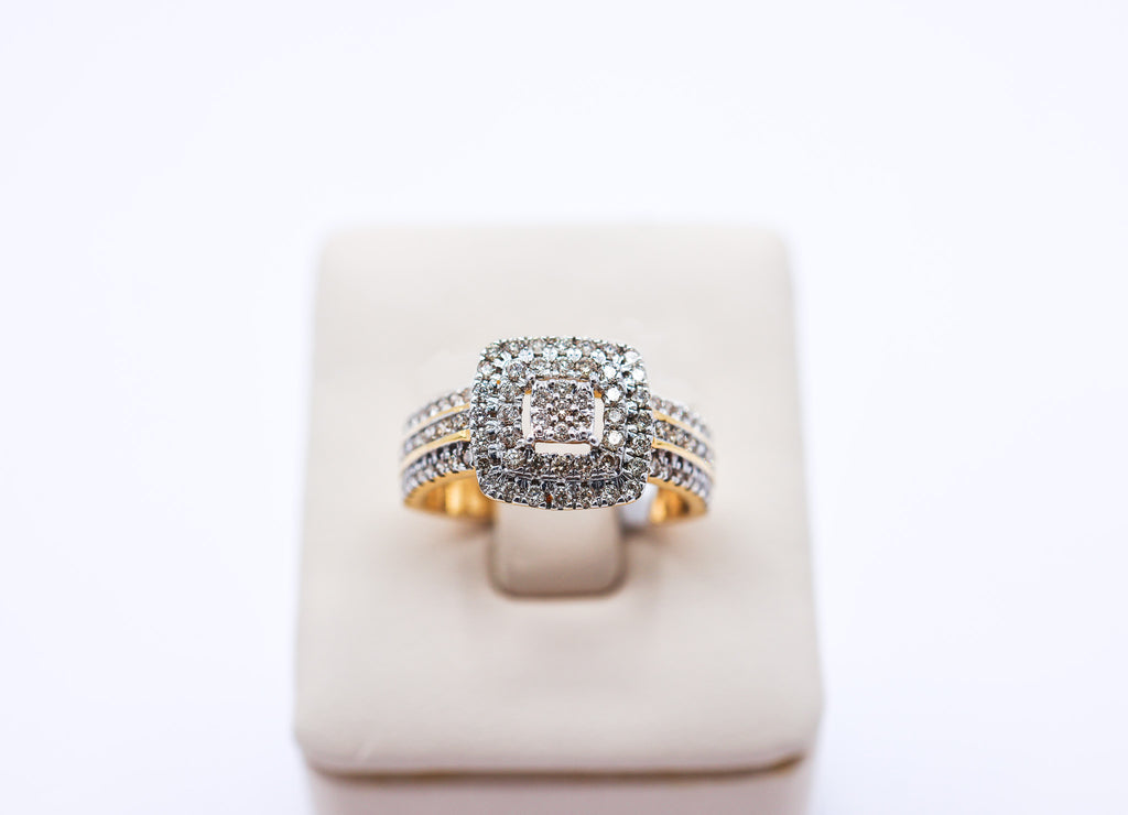 10K Gold 0.94 CTW Elevated Square Double Row Diamond Ring