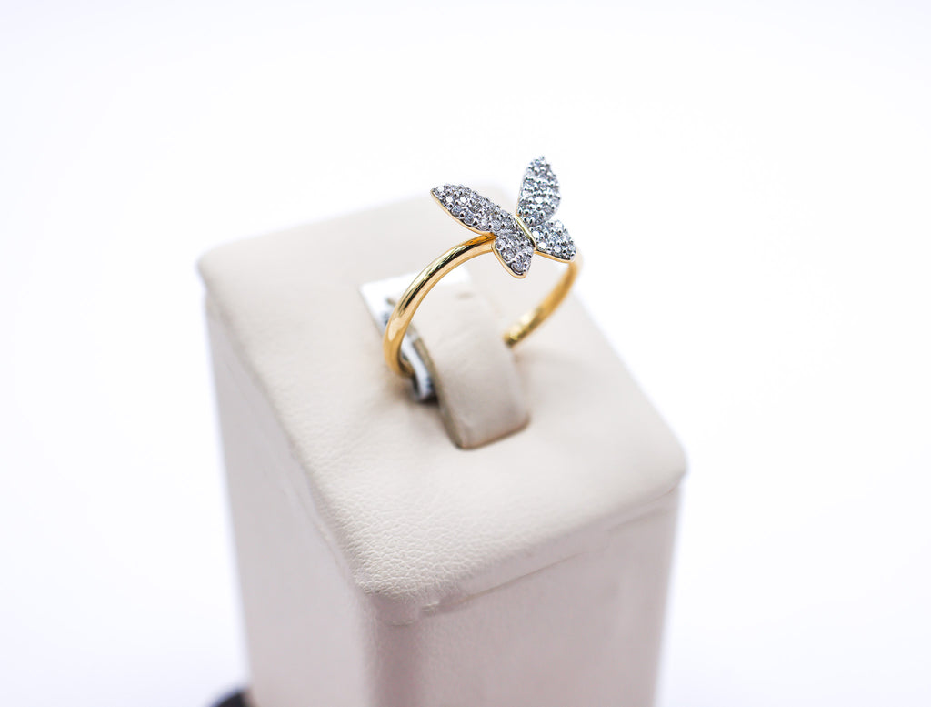 14K Yellow Gold 0.24 CTW White Diamond Butterfly Ring