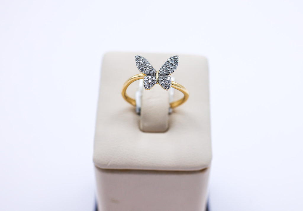 14K Yellow Gold 0.24 CTW White Diamond Butterfly Ring