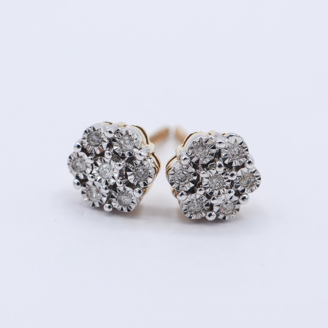 10K 0.08-0.10CT D-EARRING Multi-Diamond Flower