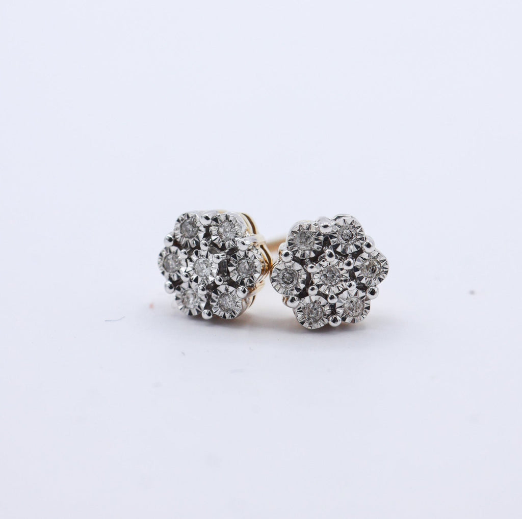 10K 0.08-0.10CT D-EARRING Multi-Diamond Flower