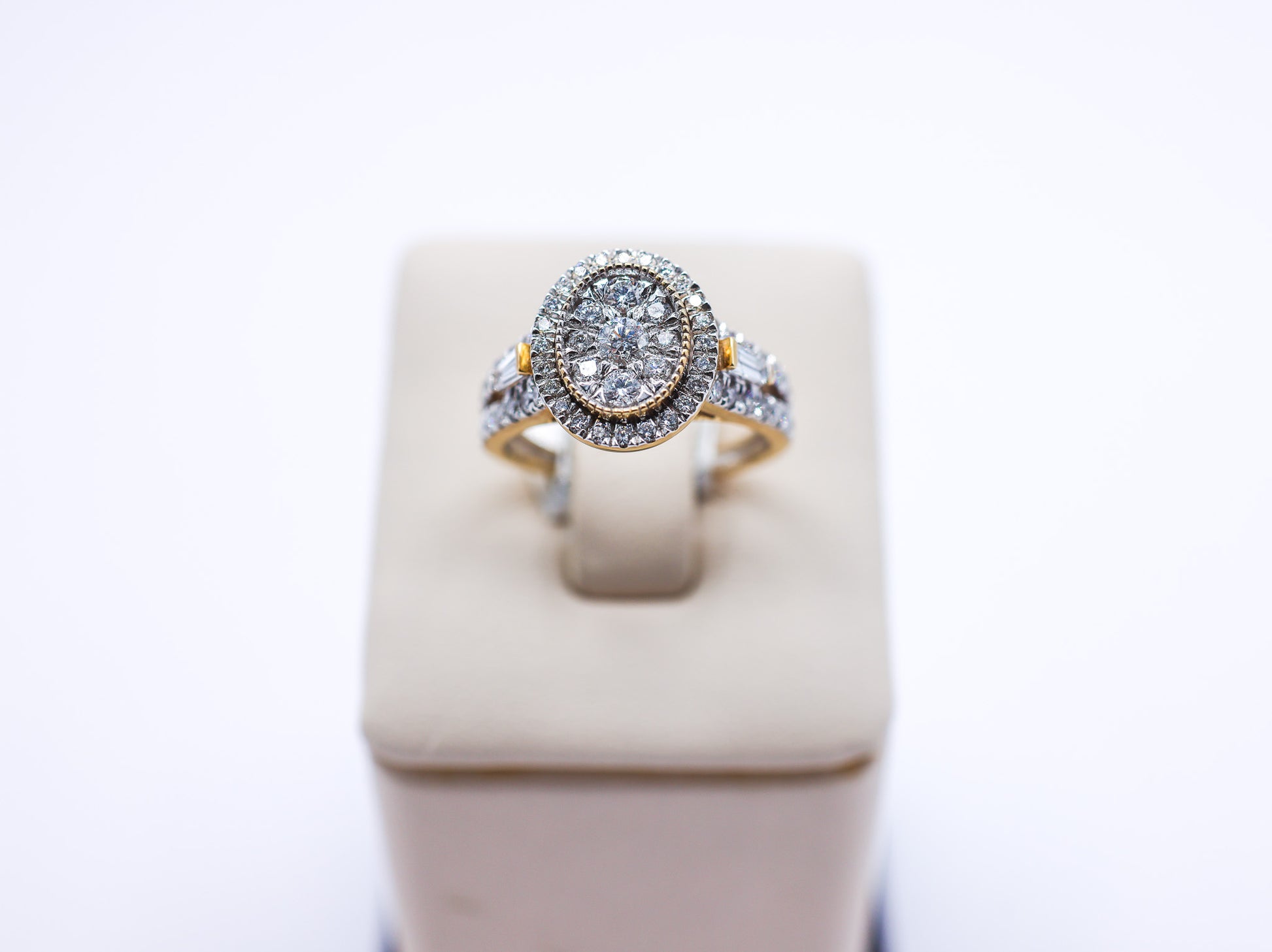 10K Gold 1CTW Oval Multi-Diamond Double Frame Engagement Ring