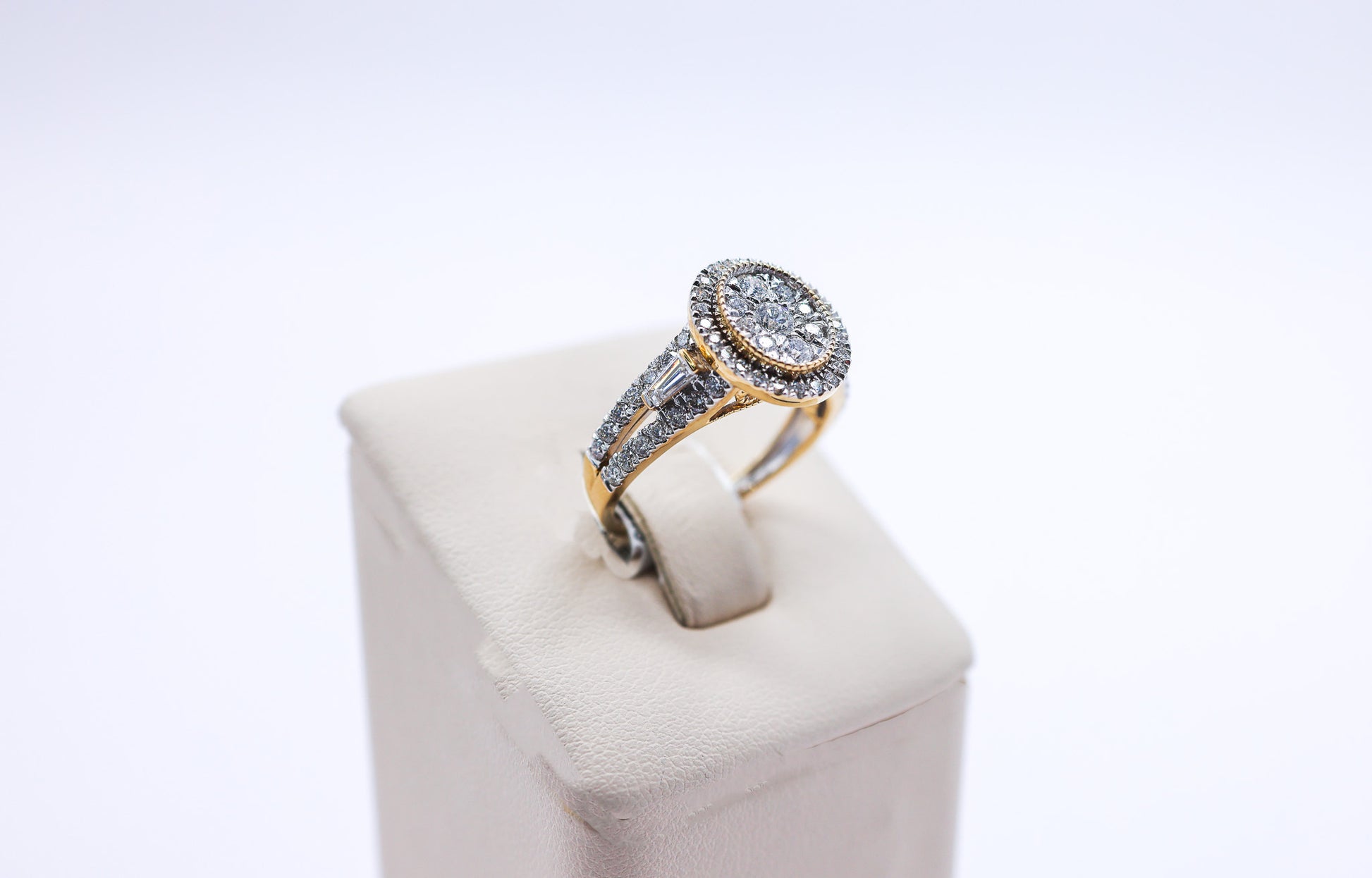 10K Gold 1CTW Oval Multi-Diamond Double Frame Engagement Ring