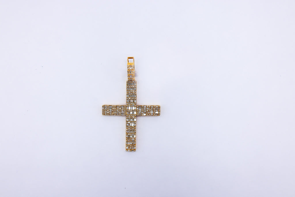 Baguette Cross Charm 10K gold 3CTW