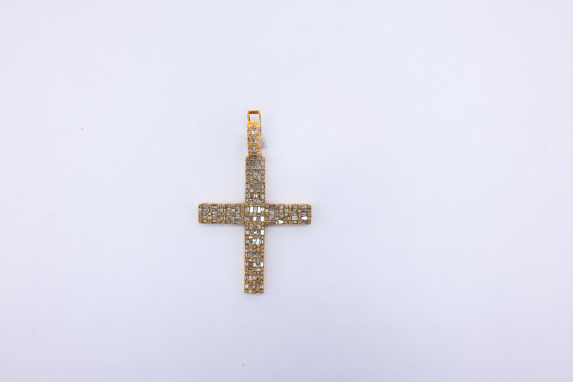 Baguette Cross Charm 10K gold 3CTW
