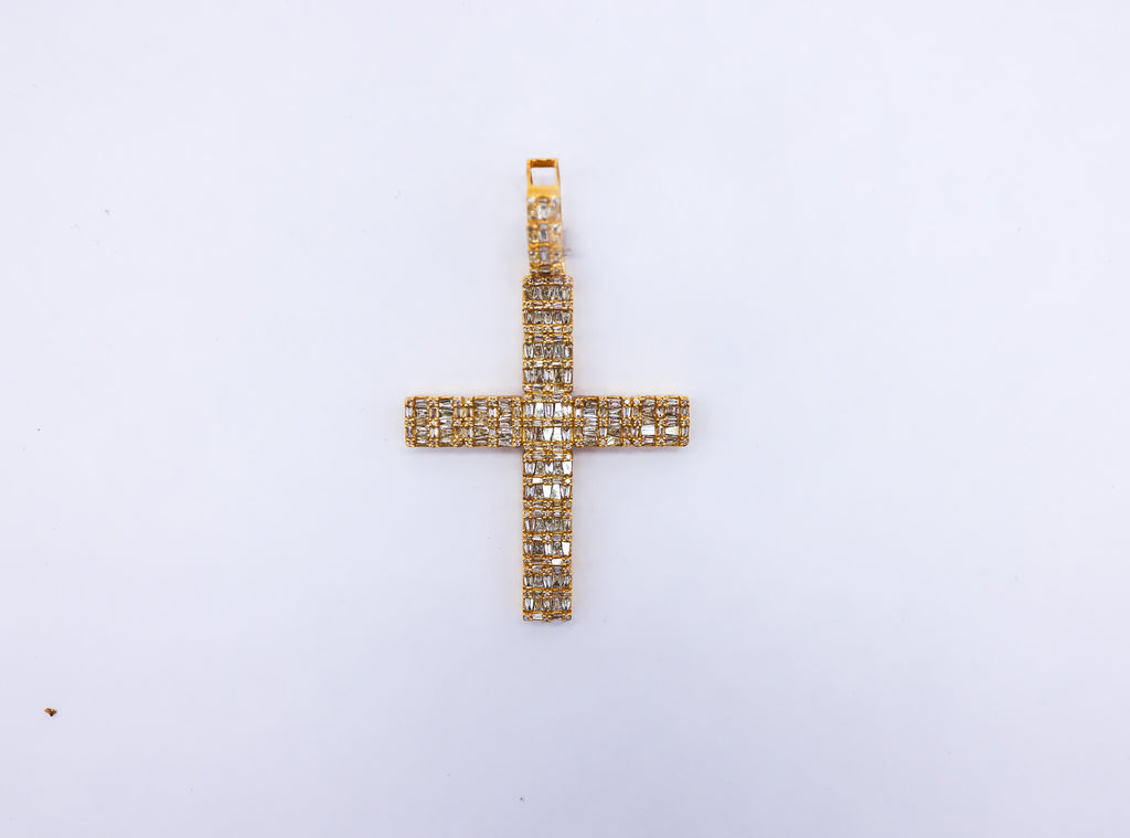 Baguette Cross Charm 10K gold 3CTW