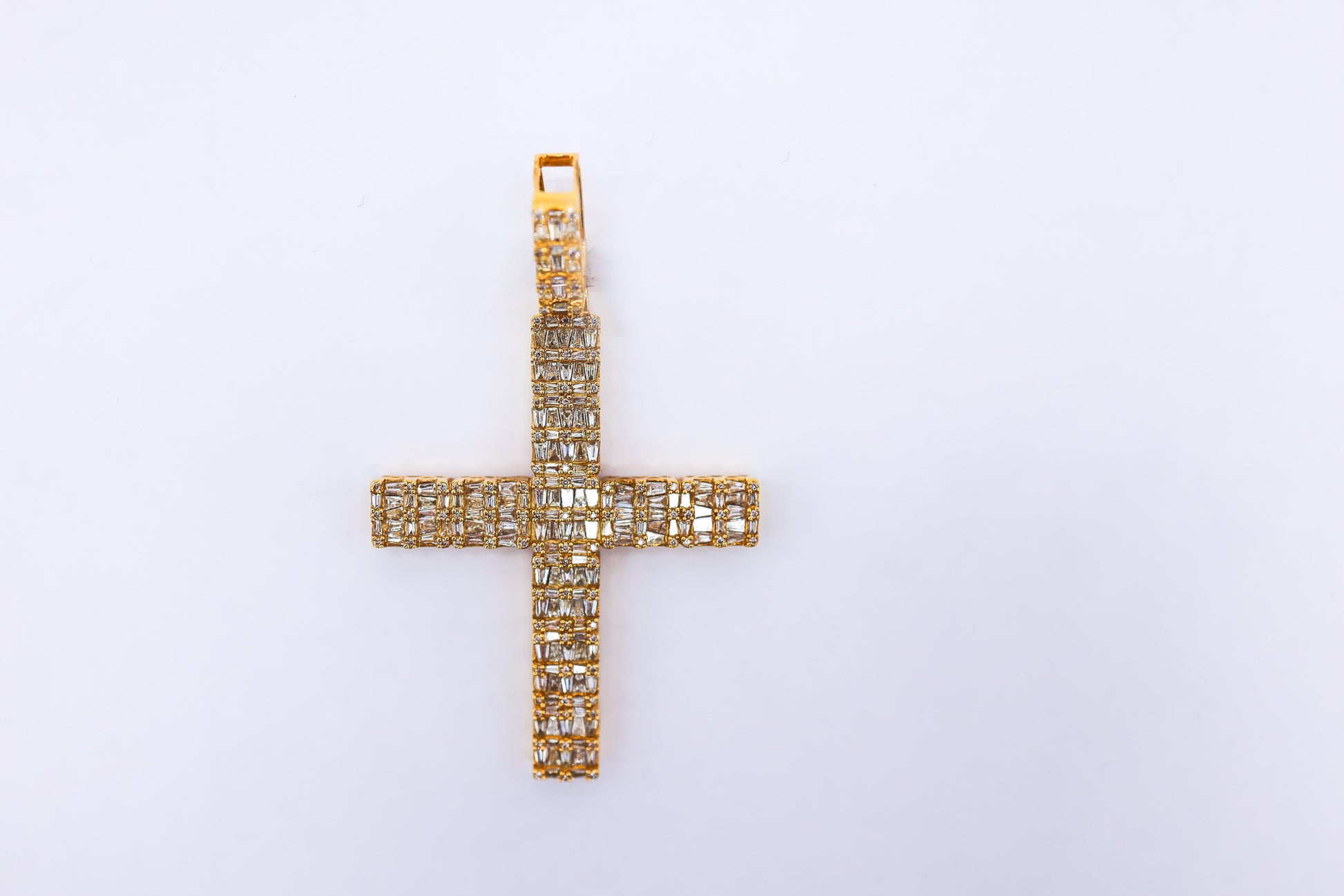 Baguette Cross Charm 10K gold 3CTW