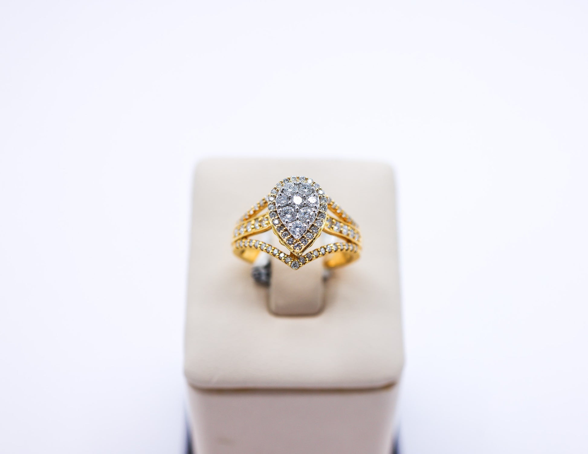 10K Gold 1CTW Pear Shaped Double Frame Diamond Ring