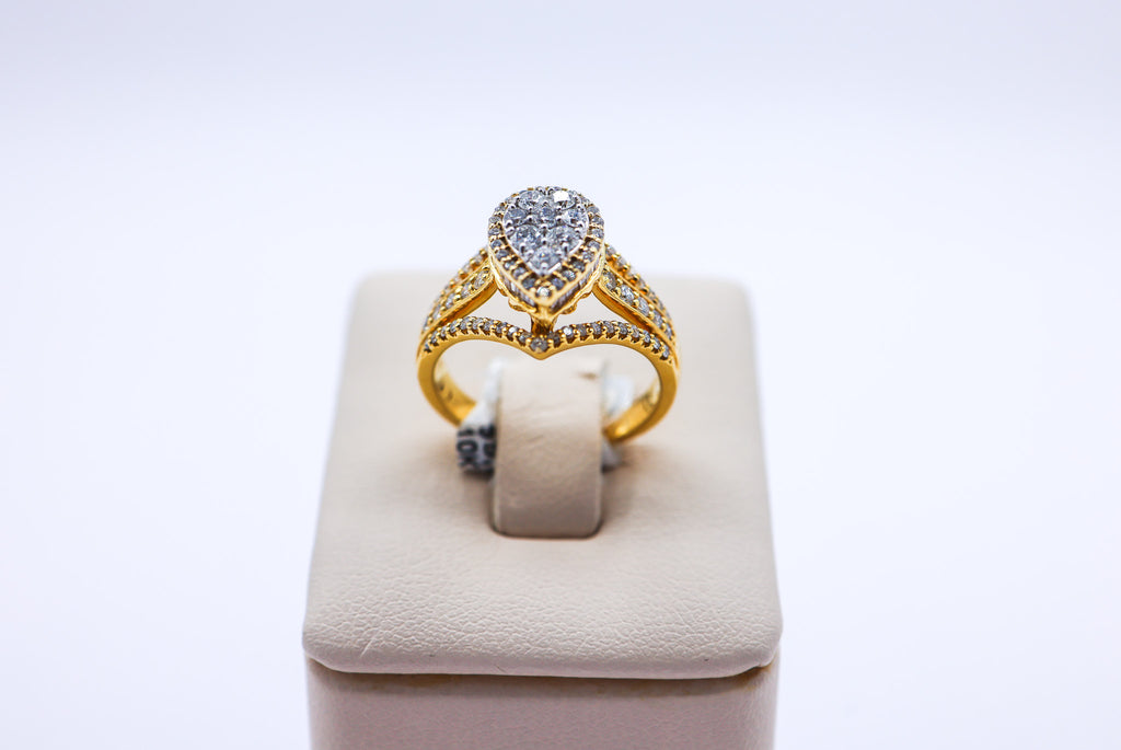 10K Gold 1CTW Pear Shaped Double Frame Diamond Ring