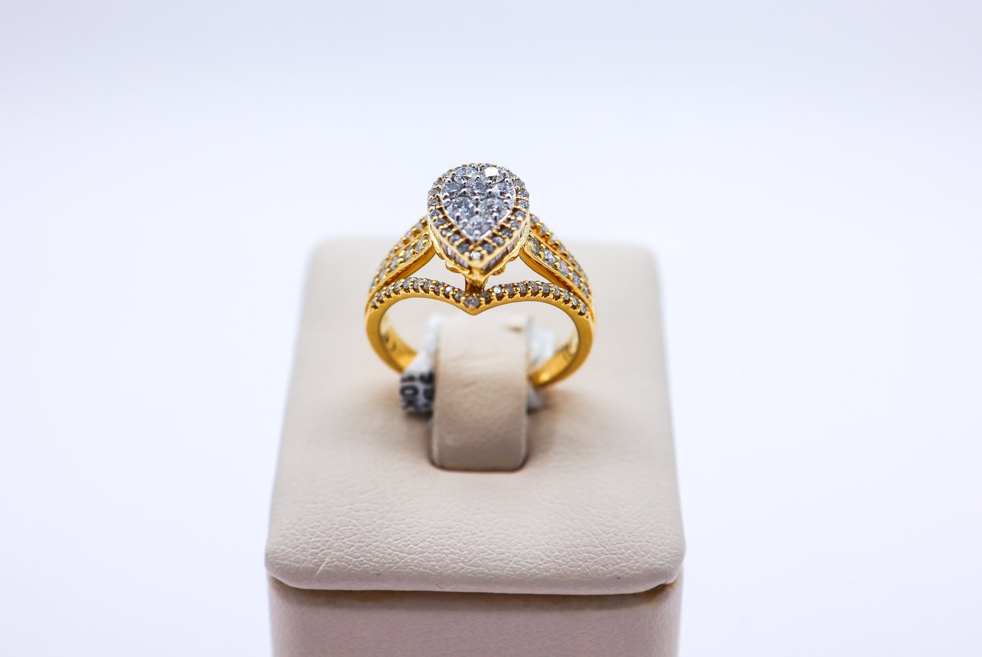 10K Gold 1CTW Pear Shaped Double Frame Diamond Ring