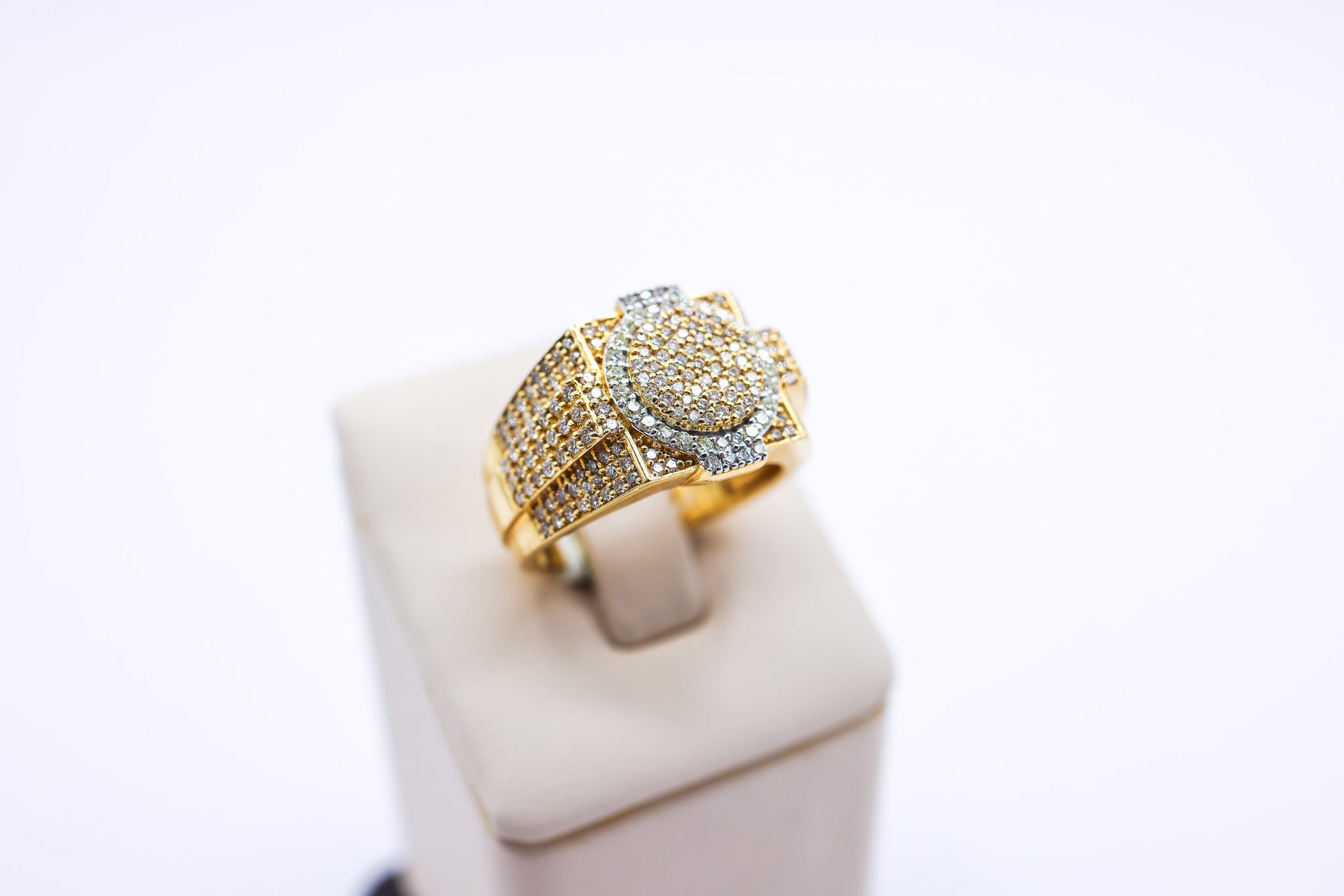 10K Gold 1.45 CTW Two-Tone Designer Mens Diamond Ring