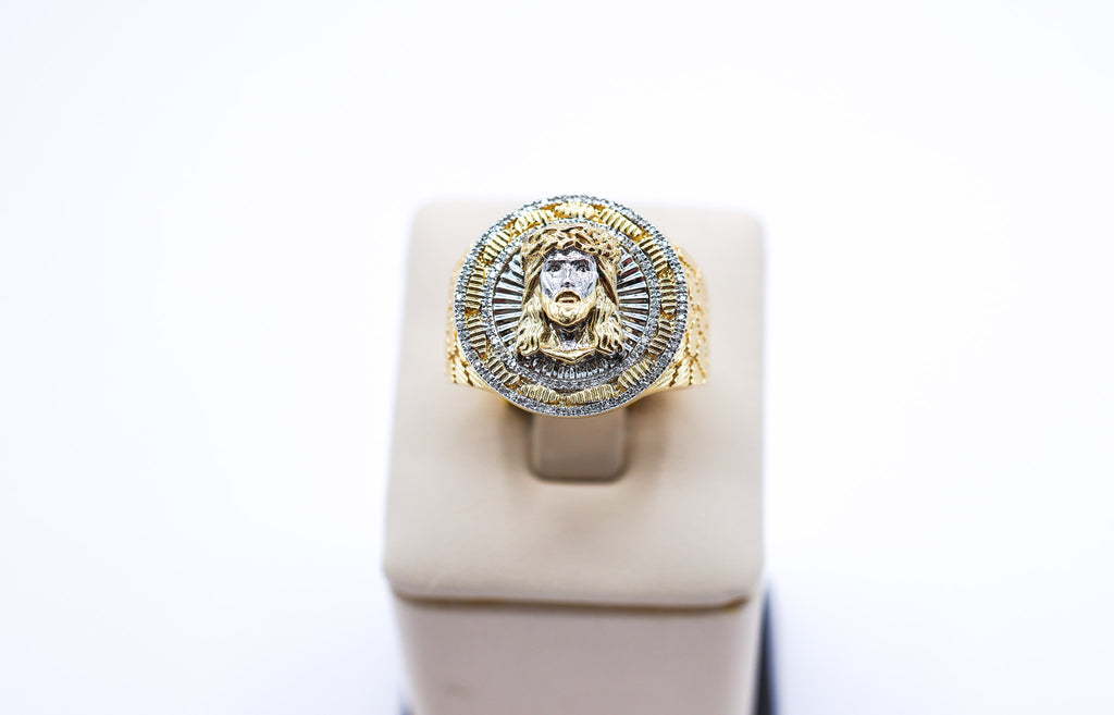 10K 0.15CTW Jesus Head Nugget Texture Diamond Ring