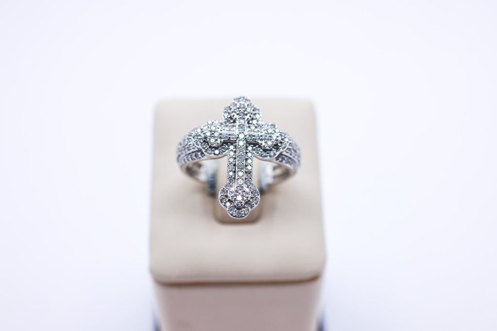 10K White Gold 0.97 CTW Diamond Cross Ring