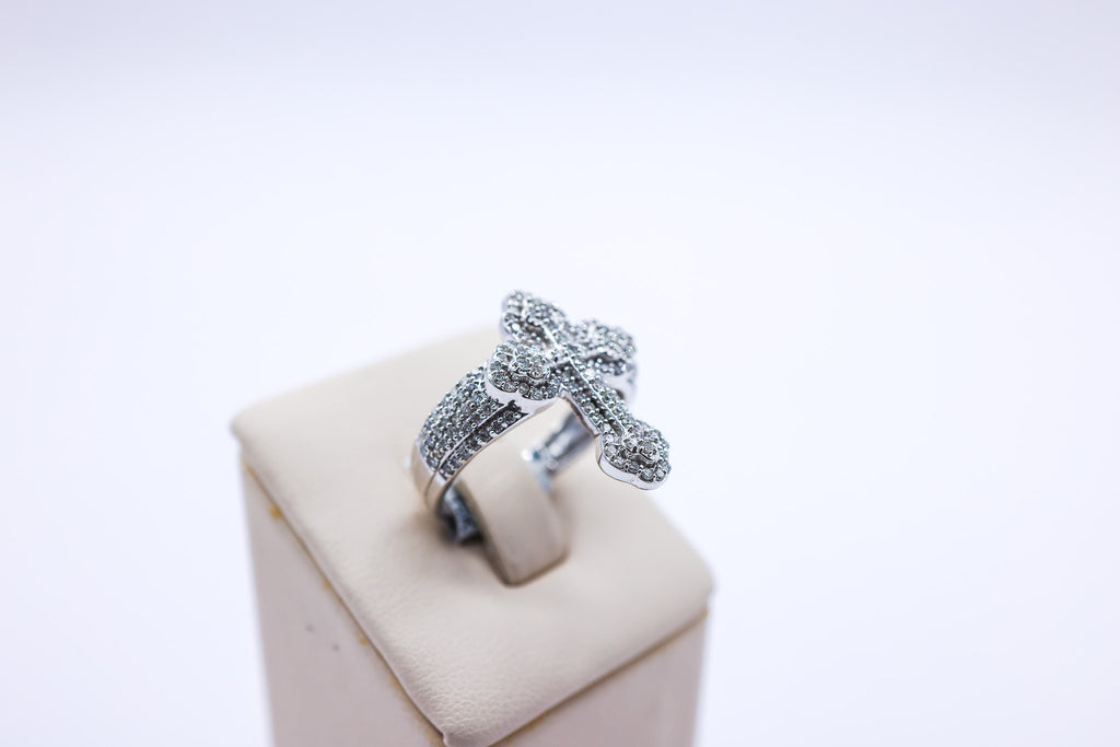 10K White Gold 0.97 CTW Diamond Cross Ring