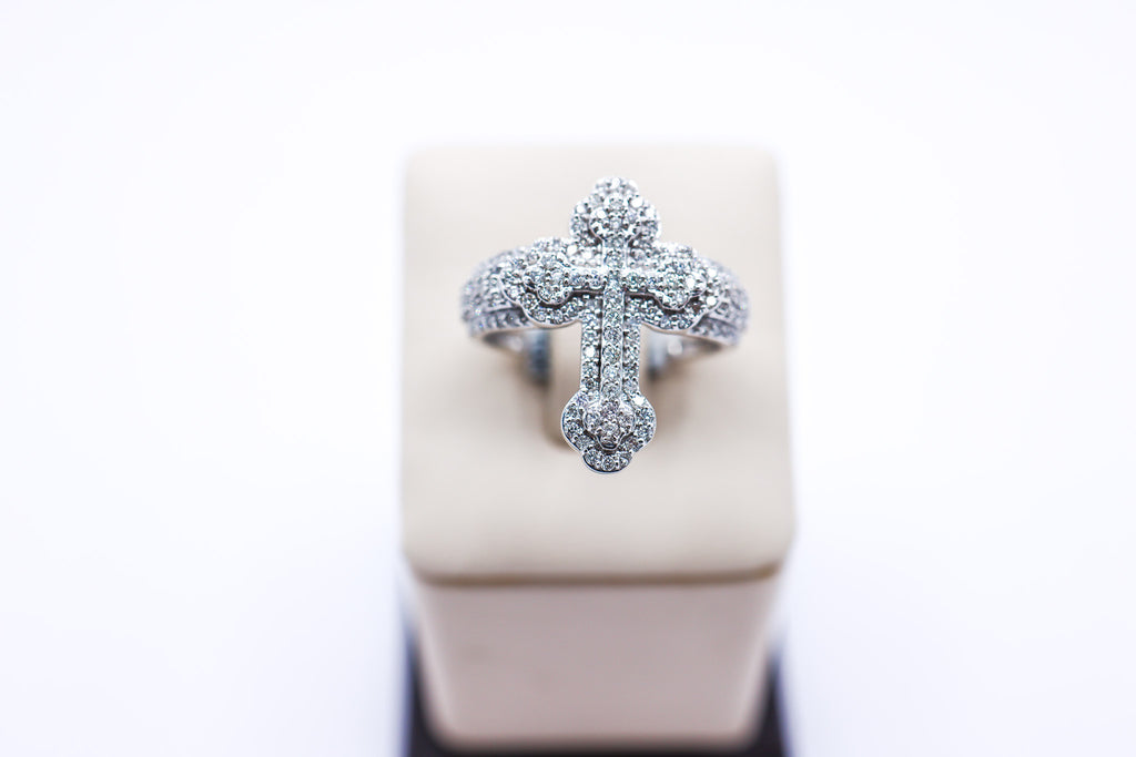10K White Gold 0.97 CTW Diamond Cross Ring
