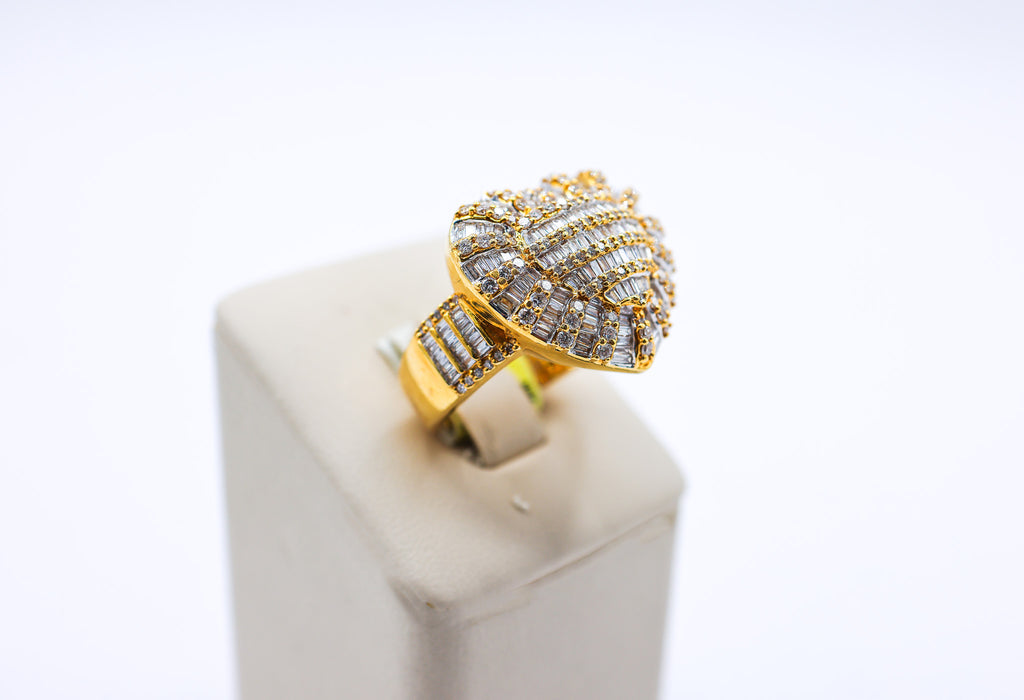 10K Gold 2 CTW Baguette Double Heart Diamond Ring