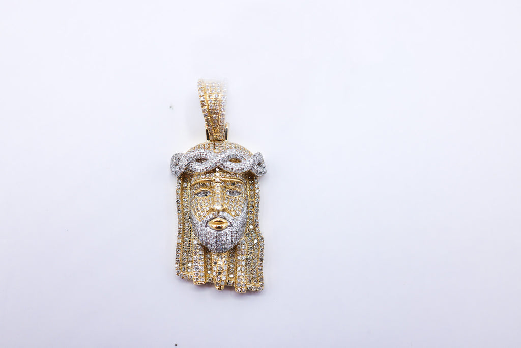 10K 0.71CT D-PENDANT MEN RDS "JESUS HEAD" MICRO PRONG