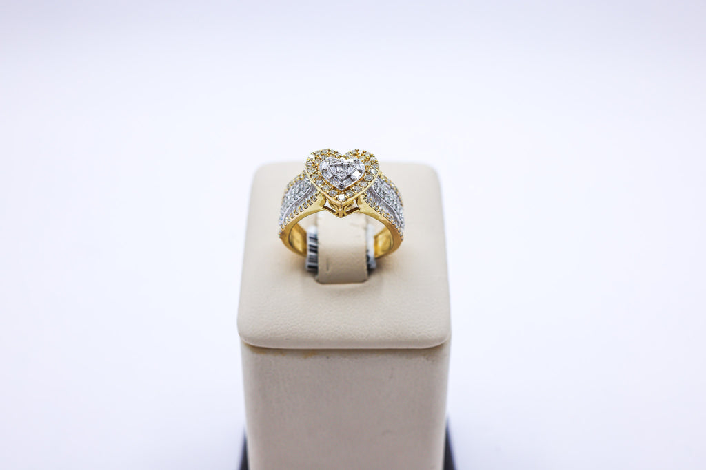 10K 1.04CTW Baguette Heart Multi-Diamond Triple Row Ring