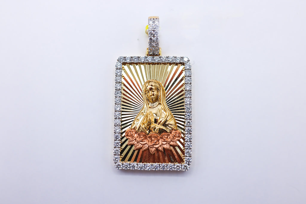 Virgin Mary Charm 10K Gold 2.21 CTW