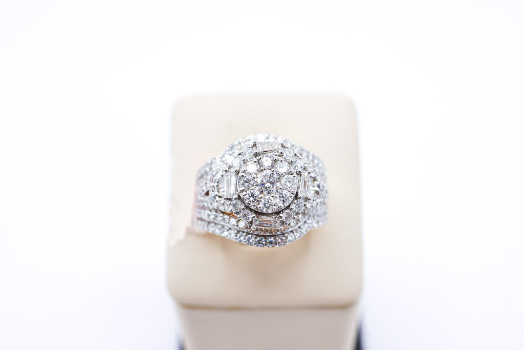 14K White Gold 3.28CTW Cluster Multi Row Diamond Ring