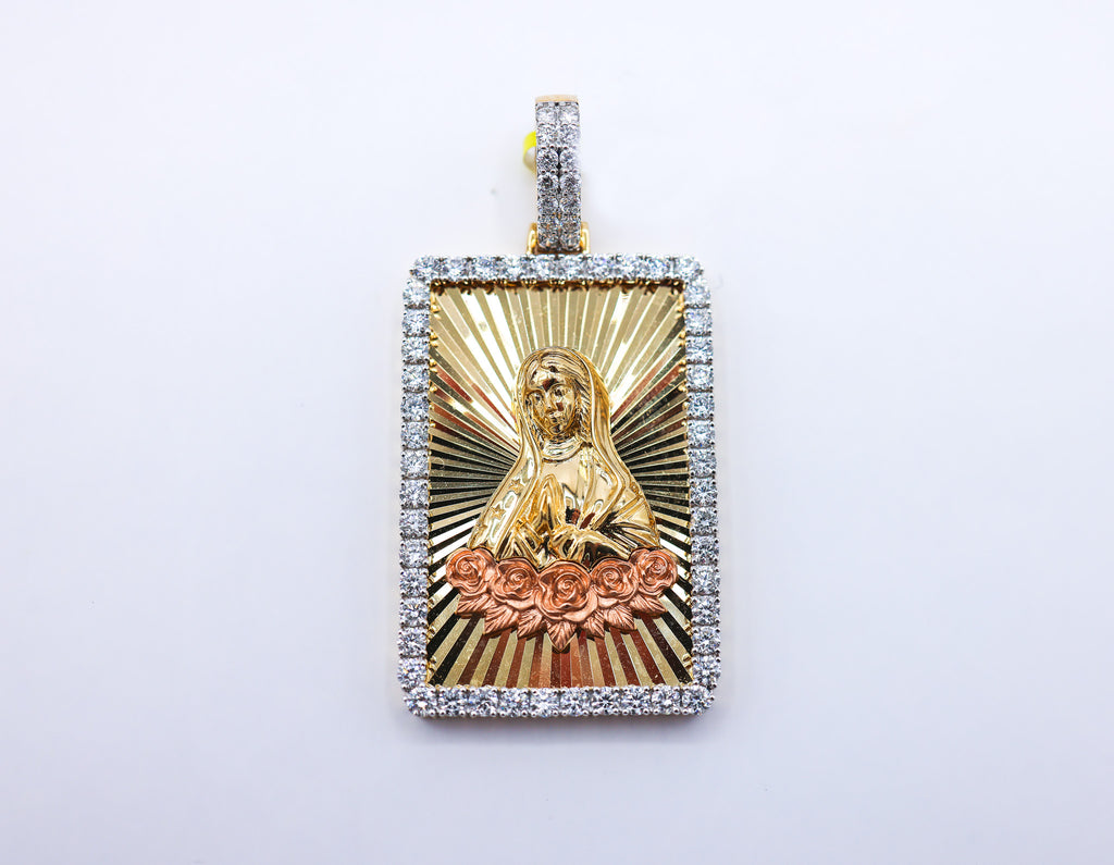 Virgin Mary Charm 10K Gold 2.21 CTW