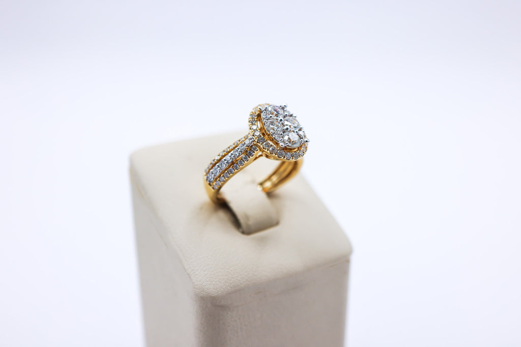 14K 1.44CTW Oval Cluster Halo Diamond Bridal Ring