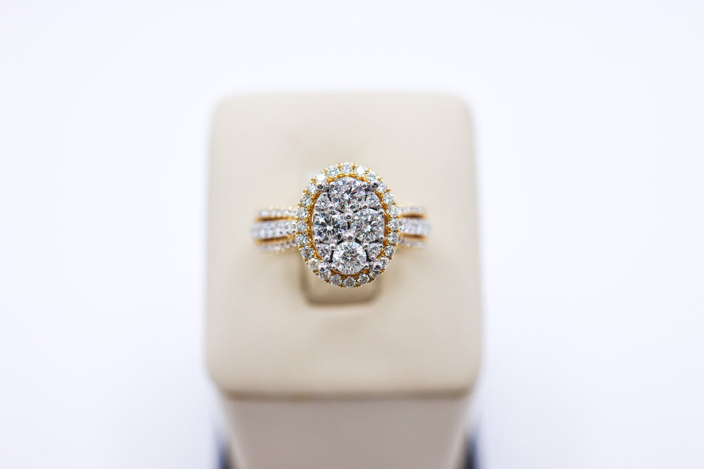 14K 1.44CTW Oval Cluster Halo Diamond Bridal Ring