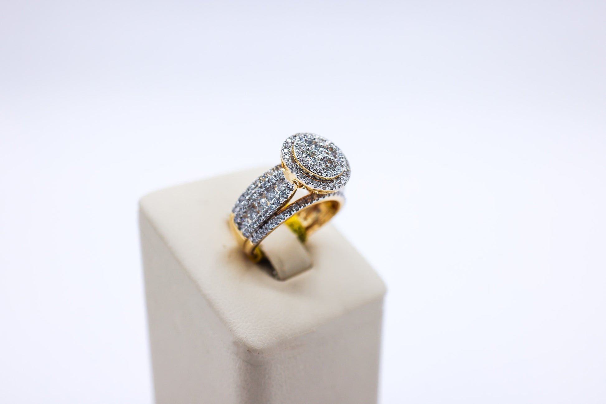 14K Gold Triple Row Bridal Ring 1.85 CTW