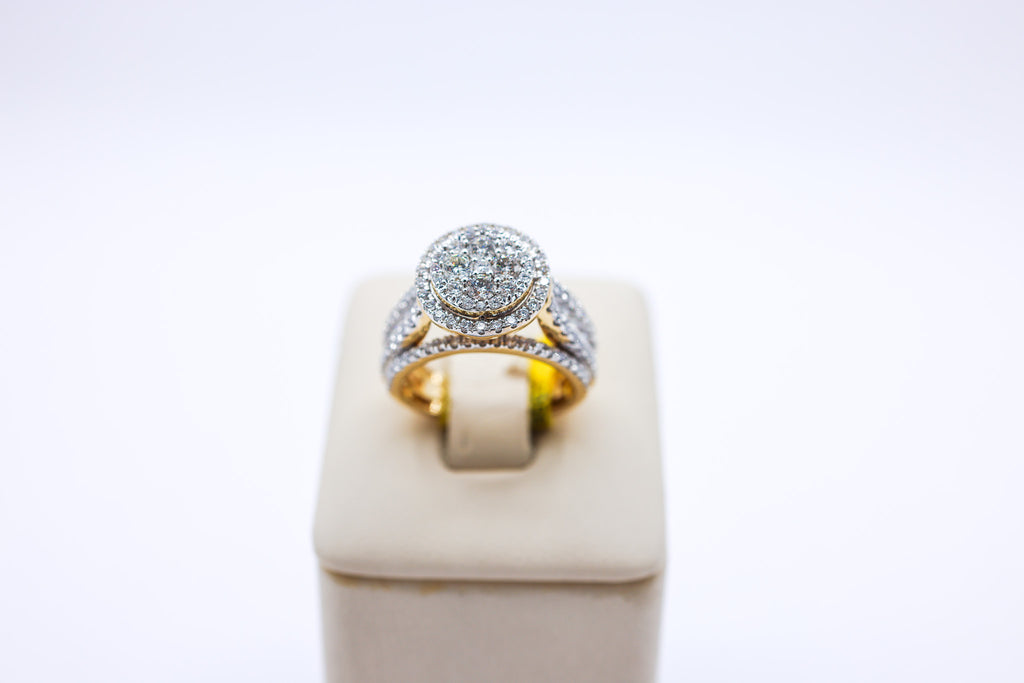 14K Gold Triple Row Bridal Ring 1.85 CTW