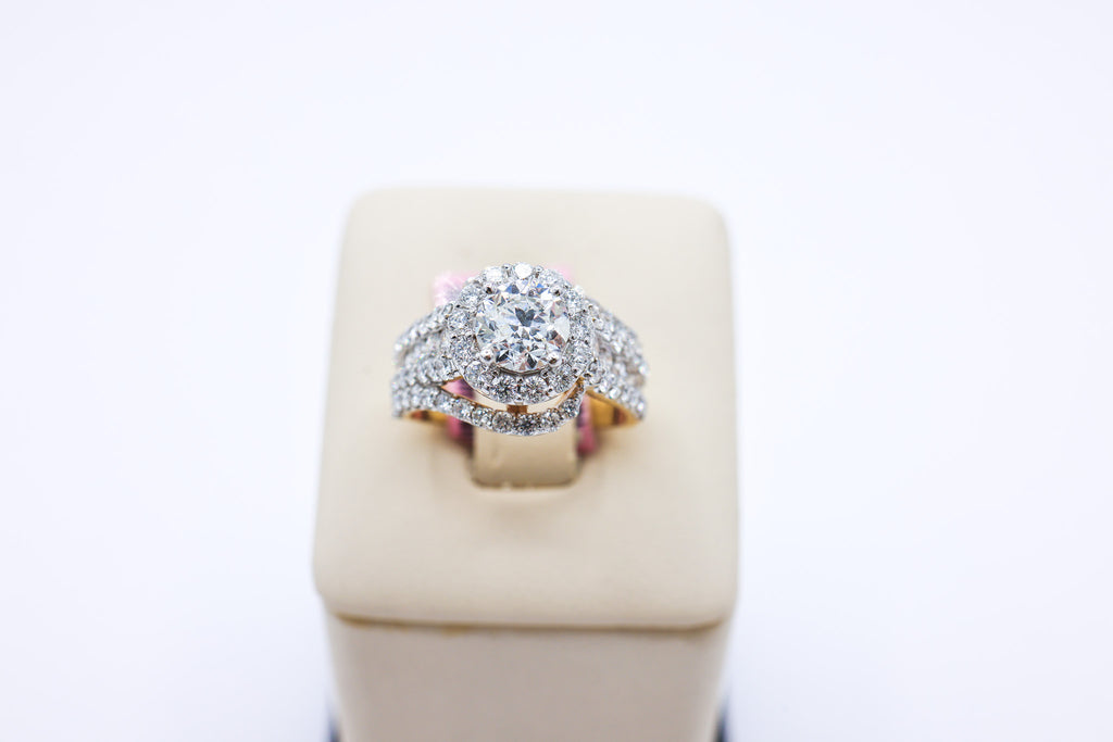 14K Gold Solitaire Triple-Row Custom Engagement Ring 3.10 CTW