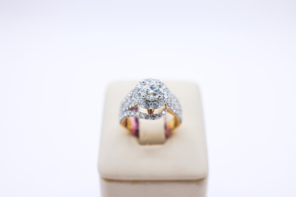 14K Gold Solitaire Triple-Row Custom Engagement Ring 3.10 CTW